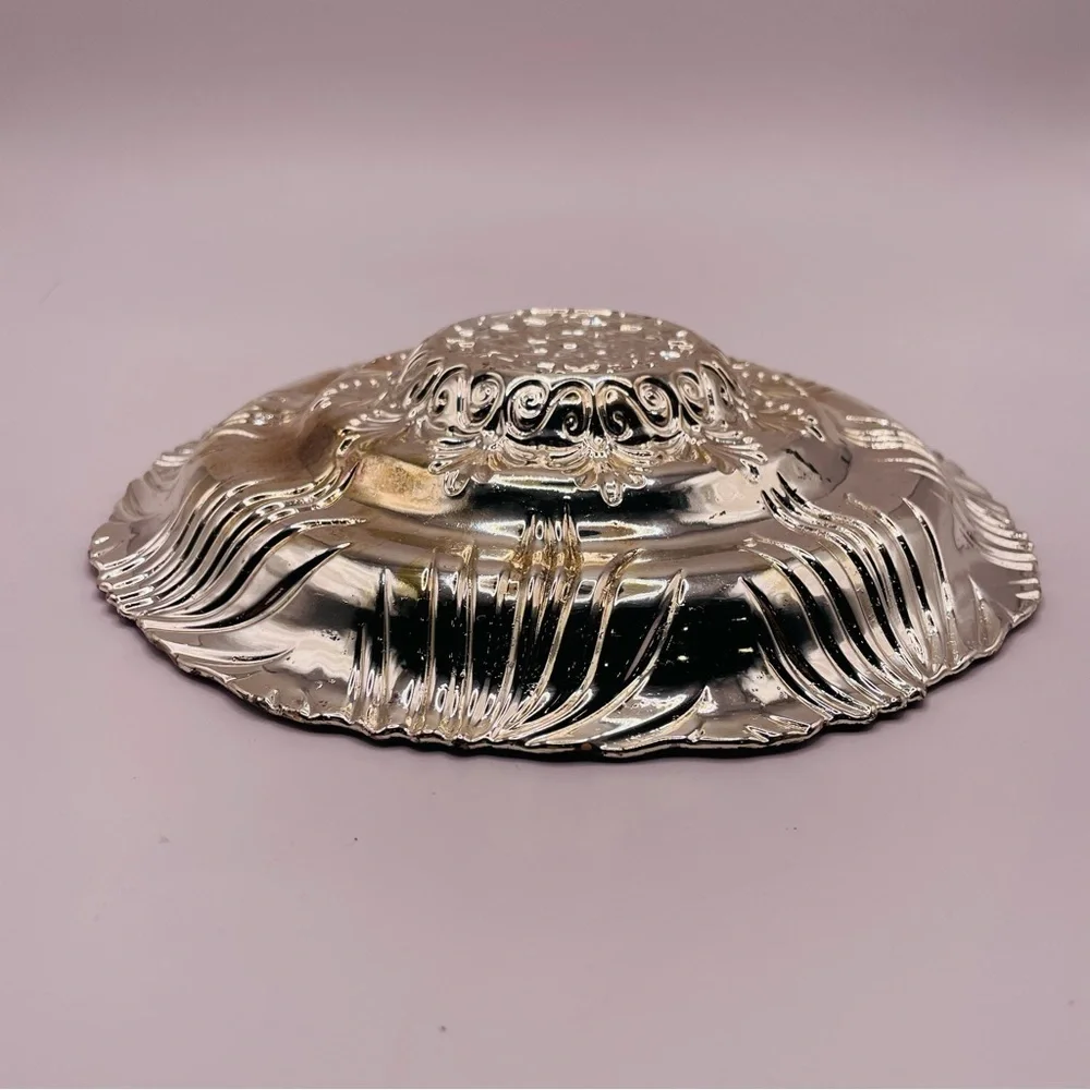 Turkish EFE Glass Bowl Pink & Silver Embossed, 8” Wide, 2” Deep